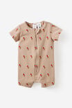 Growie Short Sleeve Zip Romper, LATTE CREAM/SUMMER GELATO - example image 1