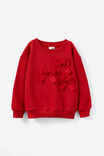 Dusty Fleece Crew, VARSITY RED/BOW APPLIQUE - alternate image 1