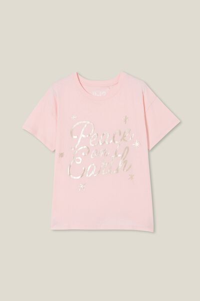 Pippy Short Sleeve Tee, CRYSTAL PINK/PEACE ON EARTH