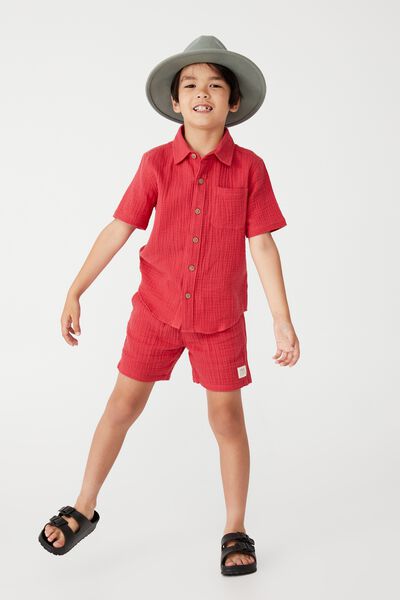 Resort Short Sleeve Shirt, LUCKY RED/CHEESECLOTH