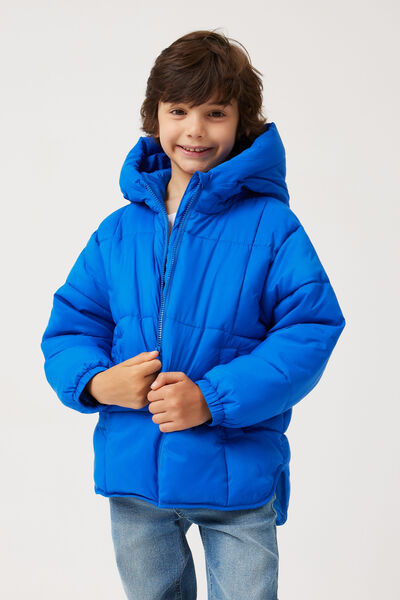 Unisex Hooded Puffer Jacket, BLUE PUNCH