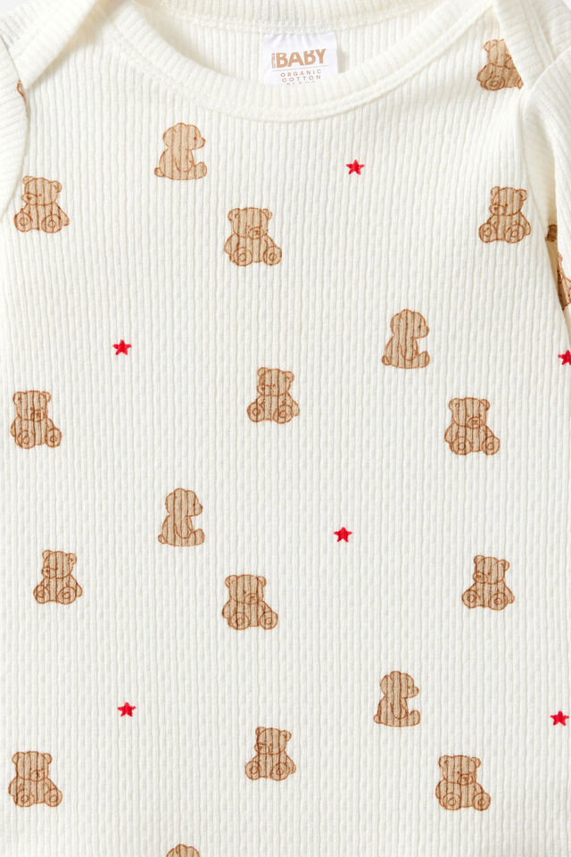 Organic Pointelle Long Sleeve Bubbysuit, MILK/BEAR STAR