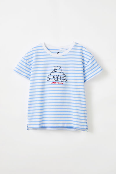 Poppy Short Sleeve Graphic Print Tee, DUSK BLUE STRIPE/CHIEN