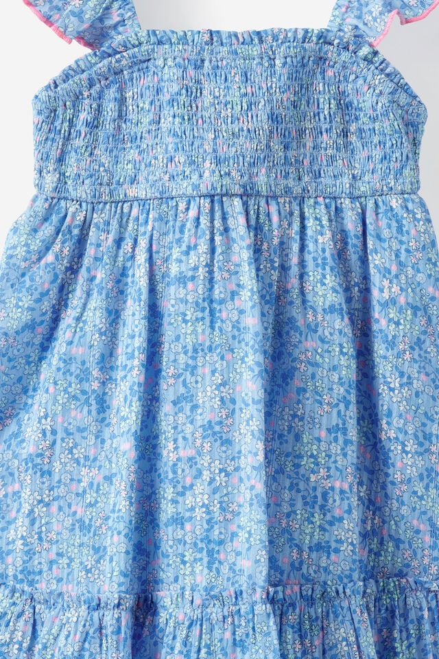 Gigi Flutter Sleeve Dress, BLUE BONNET/FLORAL