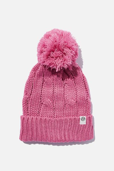 Winter Cable Beanie, PINK GERBERA