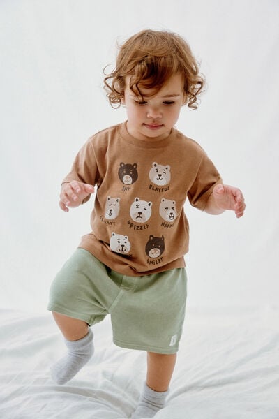 Jamie Short Sleeve Graphic Print Tee, TAUPY BROWN/BEAR MOODS