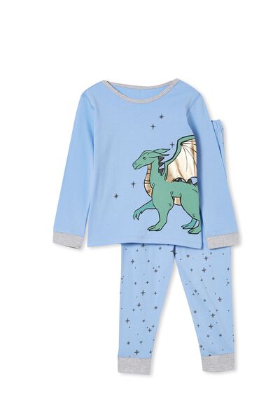 Orlando Long Sleeve Pyjama Set, DUSK BLUE/STARRY DRAGON