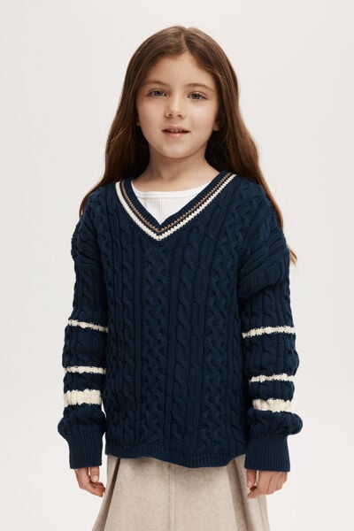 Ashlee Knit Jumper, NAVY STRIPE/CABLE KNIT