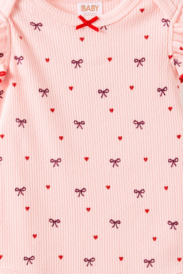 Organic Pointelle Flutter Bubbysuit, POP PINK/BOWS & HEARTS