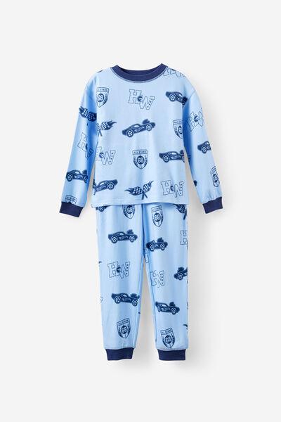 Snoozesoft Long Sleeve Pj Set License, LCN MAT CLOUD BLUE/HOT WHEELS CRESTS