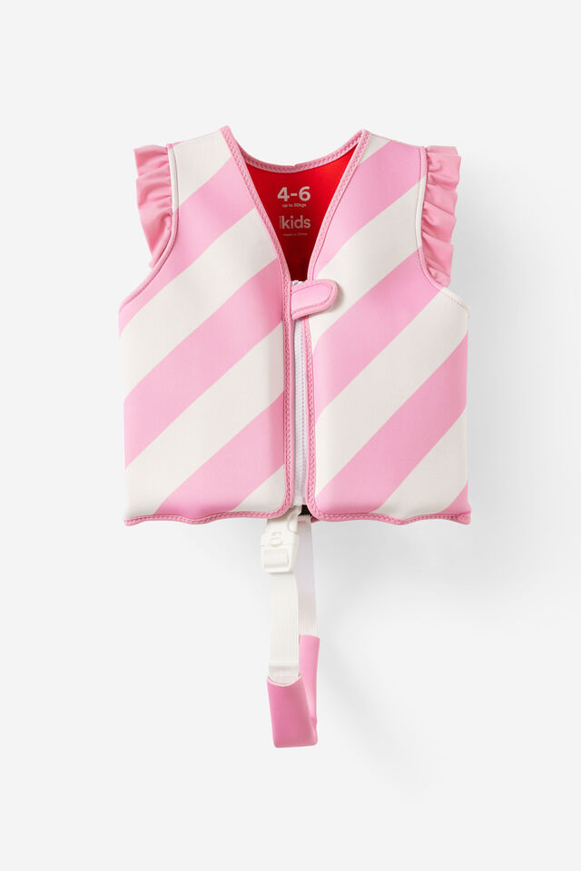 Kids Swim Vest, STRAWBERRY MILK/BOLD STRIPE BUTTERFLY