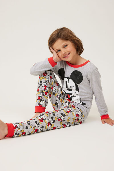 Pijama - Orlando Long Sleeve Pyjama Set Licensed, LCN DIS FOG GREY MARLE/CHEEKY MICKEY