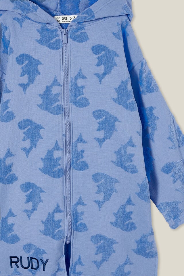 Kids Zip Thru Hooded Towel - Personalised, DUSK BLUE/SHARKS