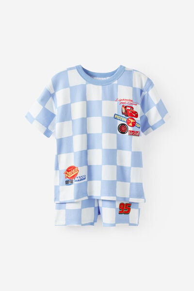 Snoozesoft Short Sleeve Boxer Pj Set License, LCN DIS CLOUD BLUE/LIGHTNING MCQUEEN