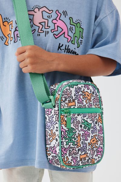 Licensed Cleo Cross Body Bag, LCN KEI KEITH HARING DANCE PARTY/GREEN PEAR