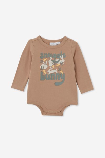 The Long Sleeve Bubbysuit, TAUPY BROWN/SNUGGLE BUNNY