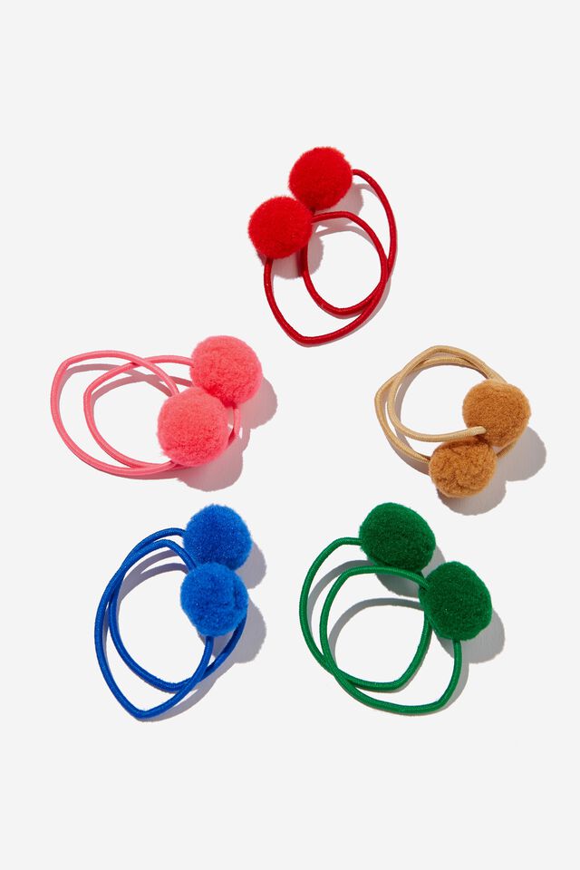 Knot Messy Hair Ties - Round, WASHED PRIMARY POM POMS