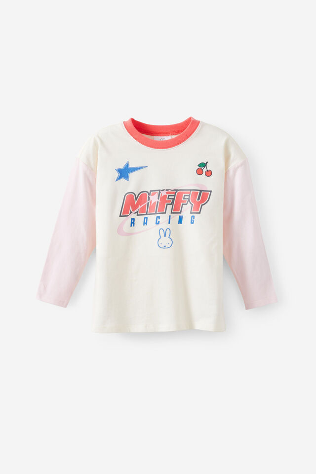 License Long Sleeve Drop Shoulder Top, LCN MIF VANILLA/TEA PARTY PINK MOTO MIFFY