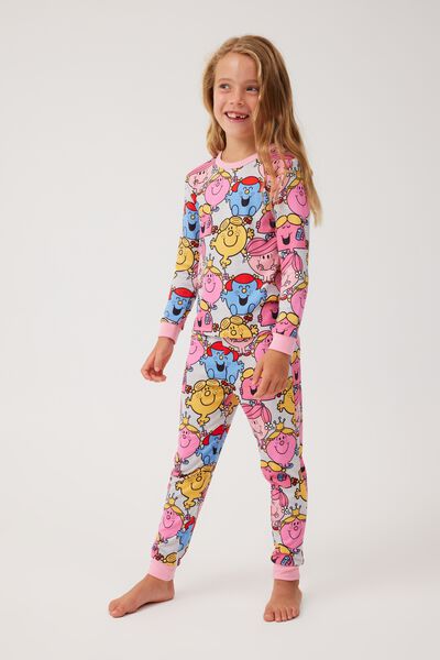 Christina Long Sleeve Pyjama Set Licensed, LCN MEN SNOW MARLE/LITTLE MISS GANG RETRO