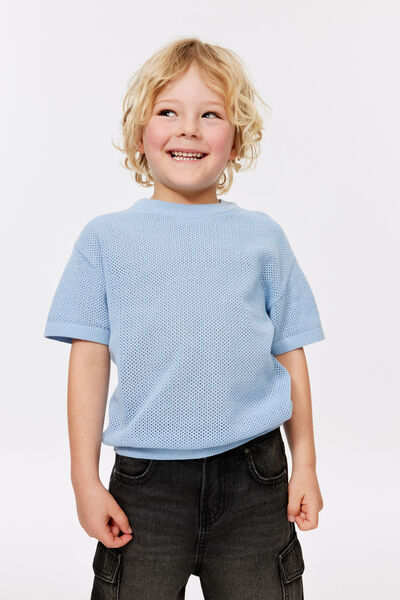 Oversized Knit Tshirt, CLOUD BLUE