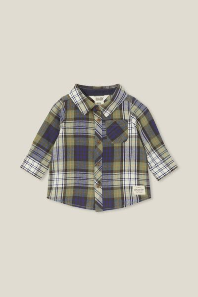 Baby Rugged Shirt, NAVY/SWAG GREEN PLAID
