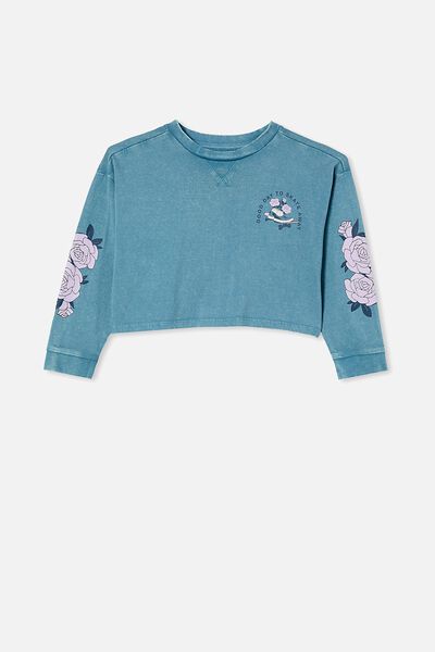 Scout Cropped Long Sleeve Tee, TEAL STORM/SKATE AWAY
