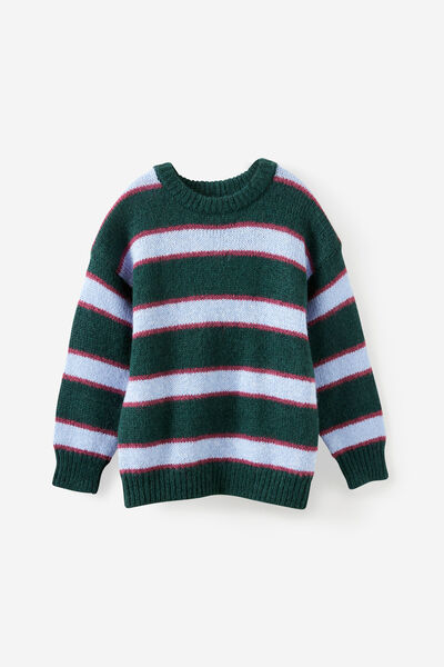 Boys Cosy Crew Neck Sweater, WINTER JADE STRIPE