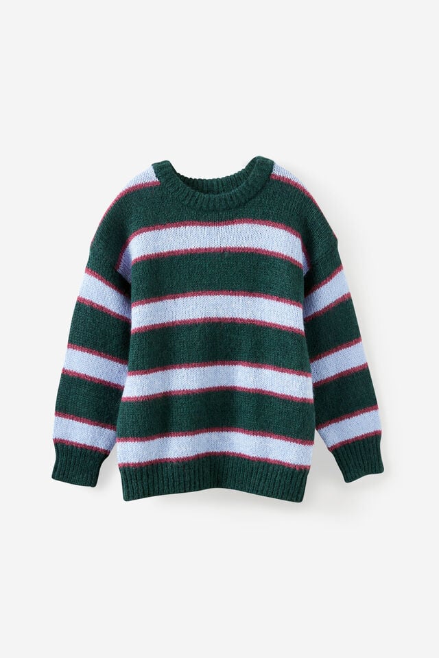 Boys Cosy Crew Neck Sweater, WINTER JADE STRIPE
