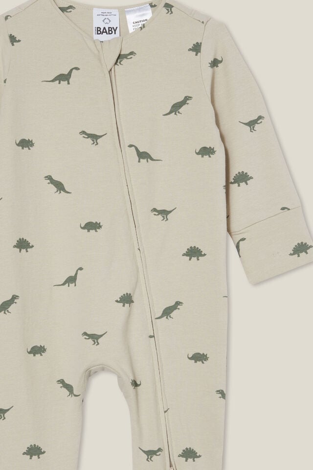 Macacão - The Long Sleeve Zip Footless Romper, RAINY DAY/DINO STAMP