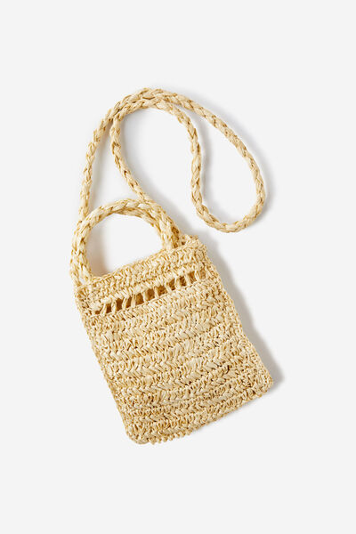 Kids Crochet Cross Body Bag, NATURAL