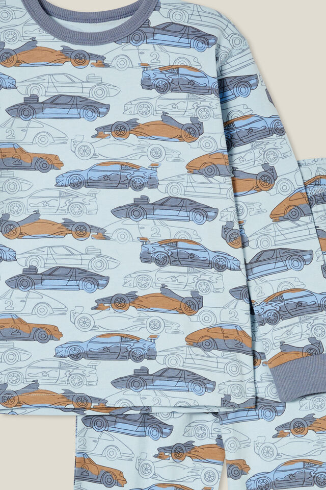 Ace Long Sleeve Pyjama Set, FROSTY BLUE/FAST CARS