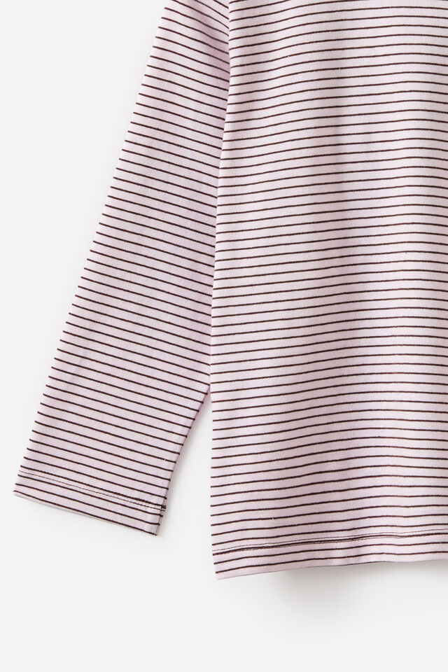 Essential Long Sleeve Boxy Tee, BABYDOLL PINK/DARK OAK STRIPE