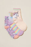 Kids 3Pk Crew Socks, BLUSH PINK/RAINBOW UNICORN - alternate image 1