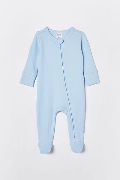 Organic Pointelle Zip Romper, WHITE WATER BLUE