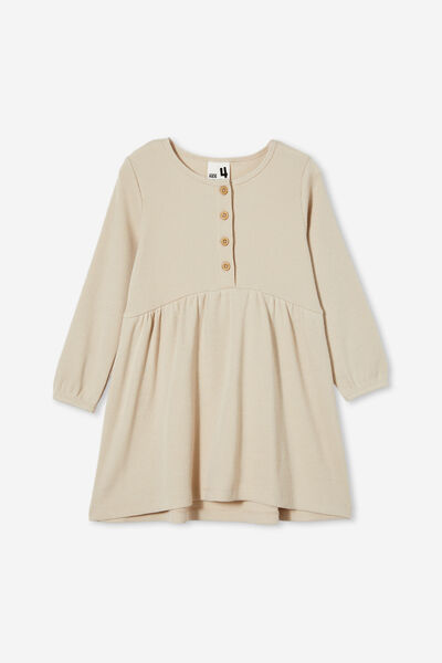 Sally Button Front Long Sleeve Dress, RAINY DAY WAFFLE