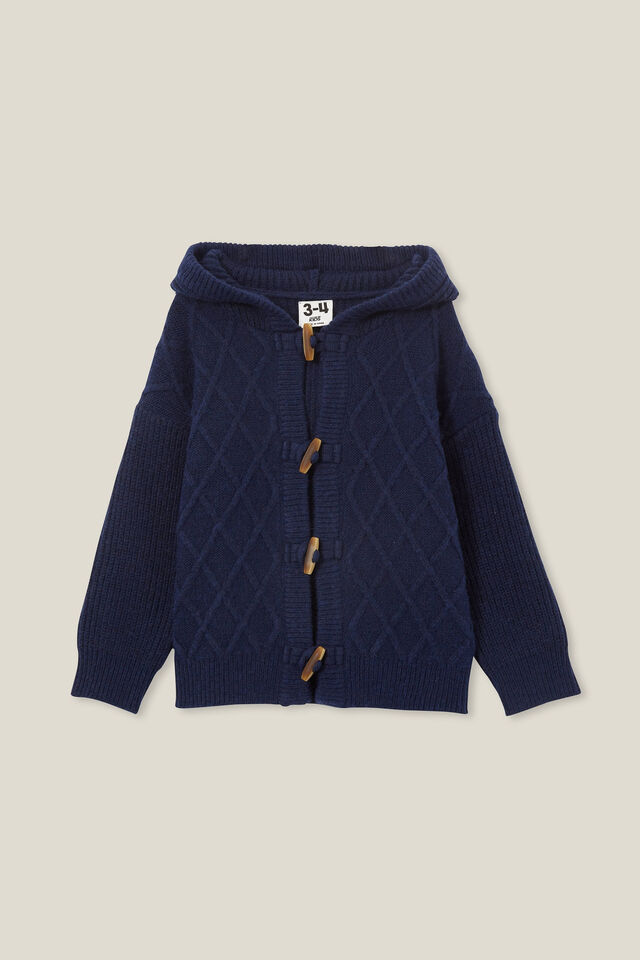 Cable Hooded Cardigan, NAVY BLAZER