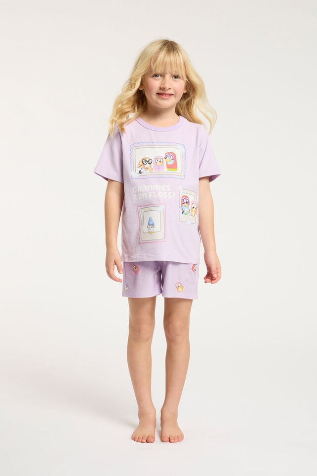 Jordie Organic Short Sleeve Pyjama Set, LCN BLU VINTAGE LILAC/BLUEY GRANNIES