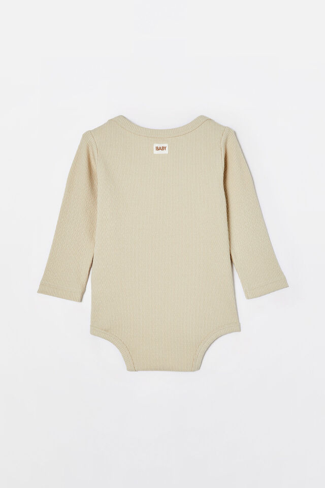 Organic Newborn Pointelle Long Sleeve Bubbysuit, RAINY DAY/I M NEW HERE