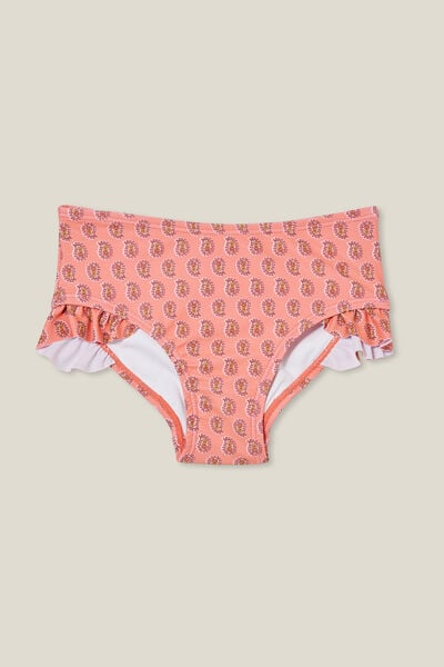 Pippa Ruffle Bikini Bottom, ORANGE CORAL/PERRY PAISLEY