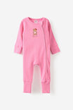 Growie Long Sleeve Zip All In One Romper, STRAWBERRY MILK/BEARY CUTE - example image 1