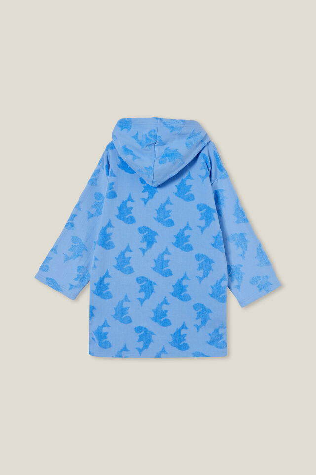 Kids Zip Thru Hooded Towel, DUSK BLUE/SHARKS