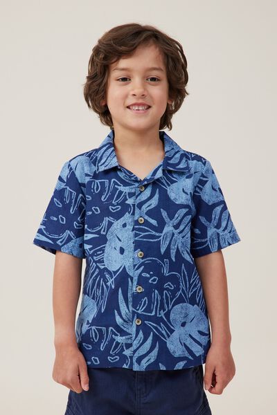 Cabana Short Sleeve Shirt, DUSK BLUE/TROPICAL PALM