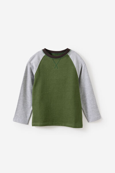 Noah Raglan Long Sleeve, KHAKI GREEN/GREY MARLE/PHANTOM