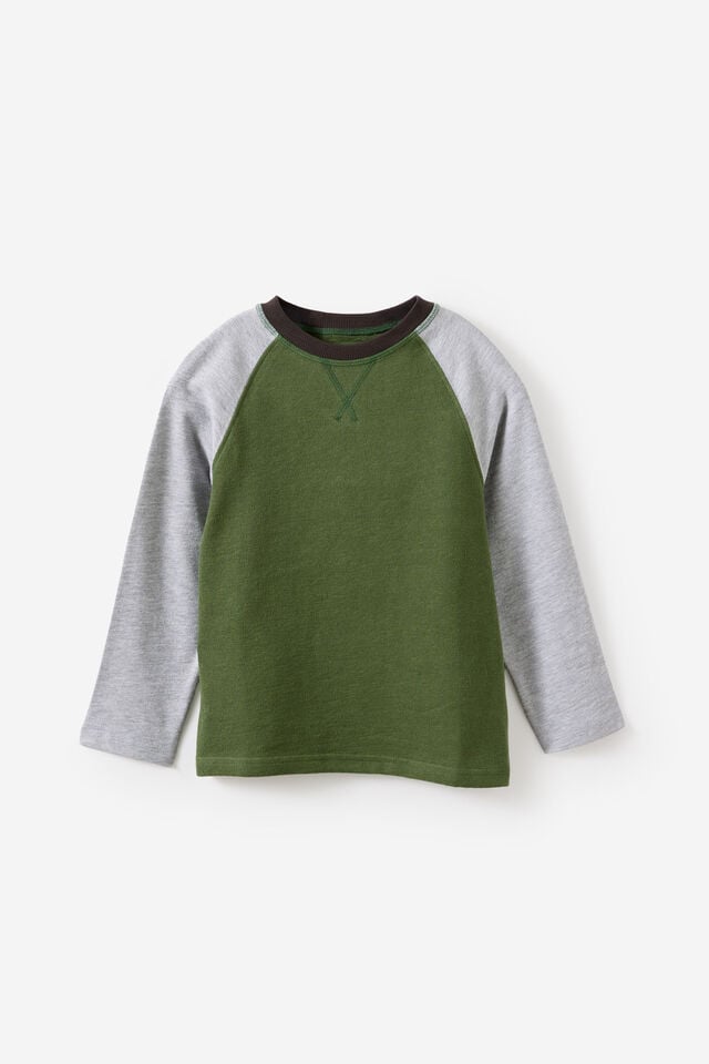 Noah Raglan Long Sleeve, KHAKI GREEN/GREY MARLE/PHANTOM