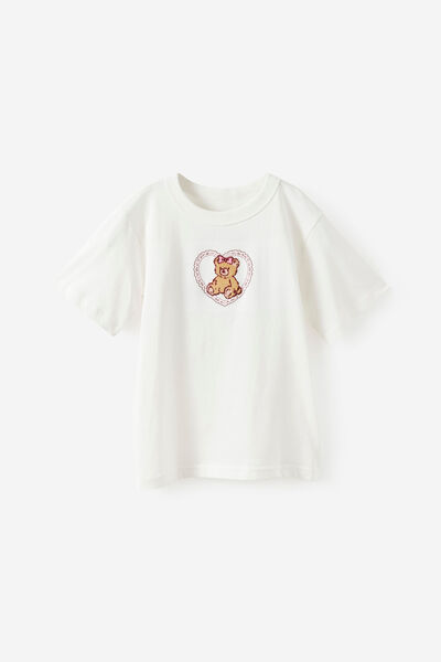 Essential Short Sleeve Graphic Tee, VANILLA/HEART BEAR