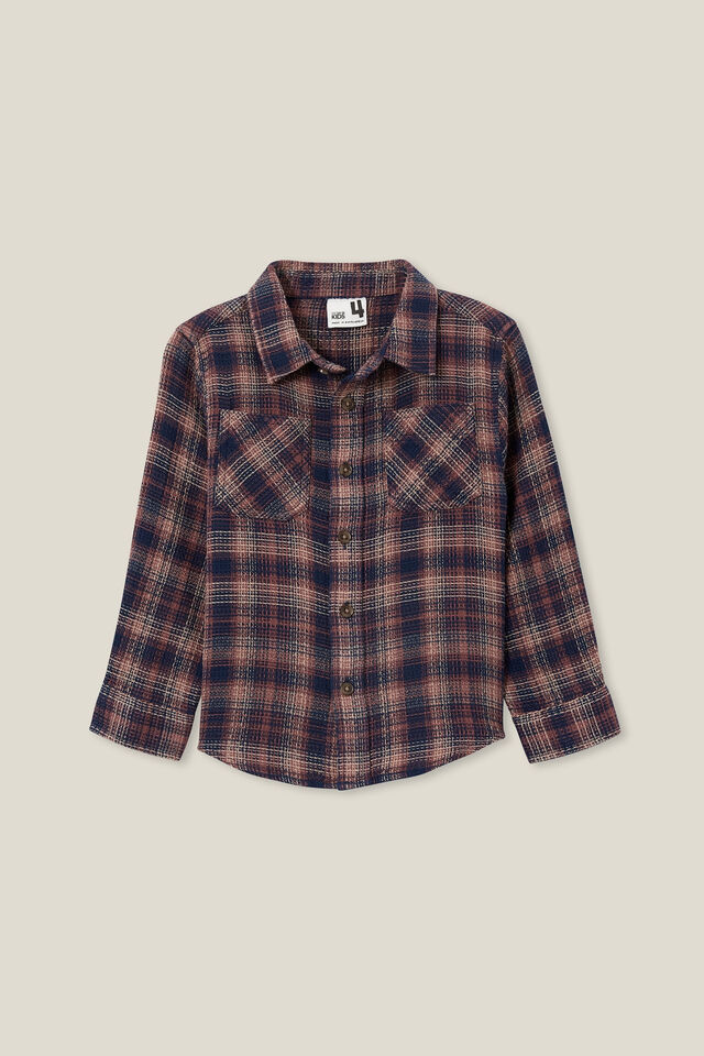 Rugged Long Sleeve Shirt, CRUSHED BERRY/TAUPY BROWN WAFFLE PLAID