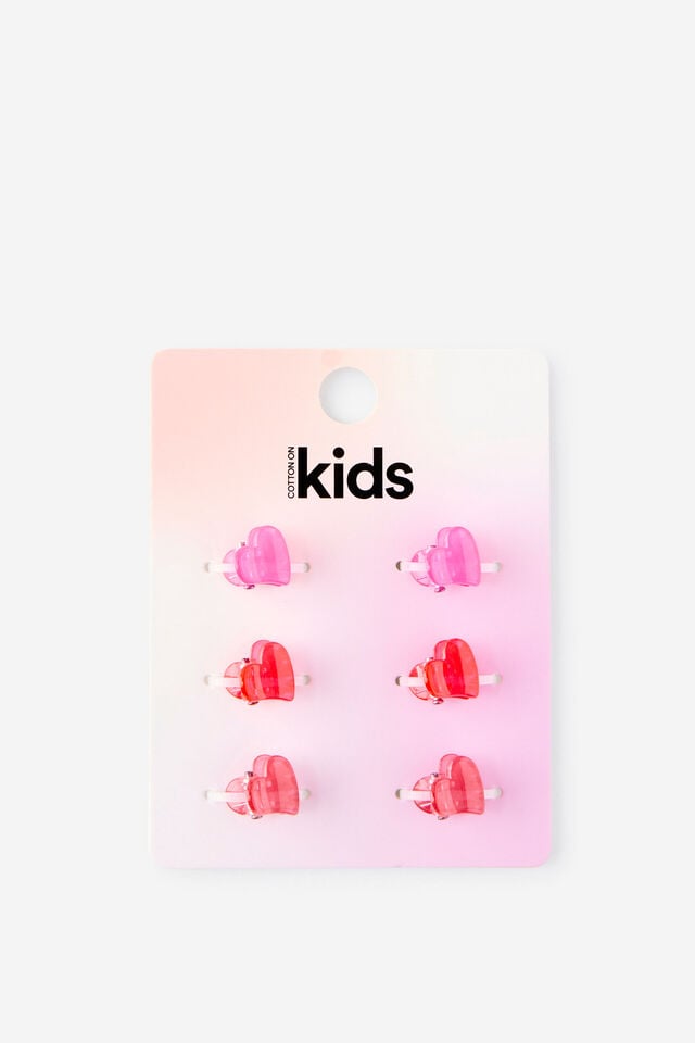 Kids Mini Claw Clip Pack, POP RED/HEARTS