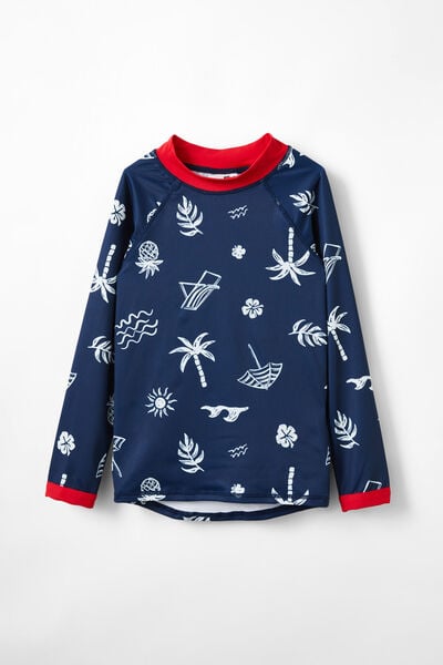 Camiseta Moda Praia - Flynn Long Sleeve Raglan Rash Vest, IN THE NAVY/BEACH