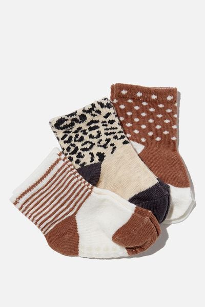 Meias - 3Pk Baby Socks, OCELOT/CARAMEL MARLE