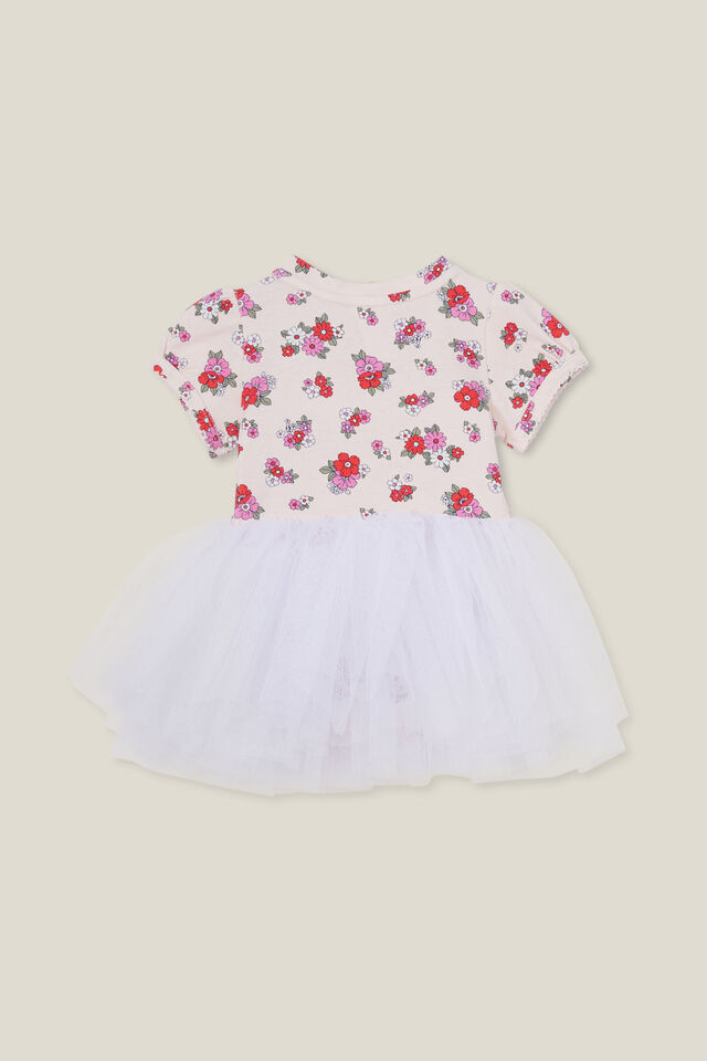 Valerie Puff Sleeve Tulle Dress, CRYSTAL PINK/ANTHURIUM AVA FLORAL
